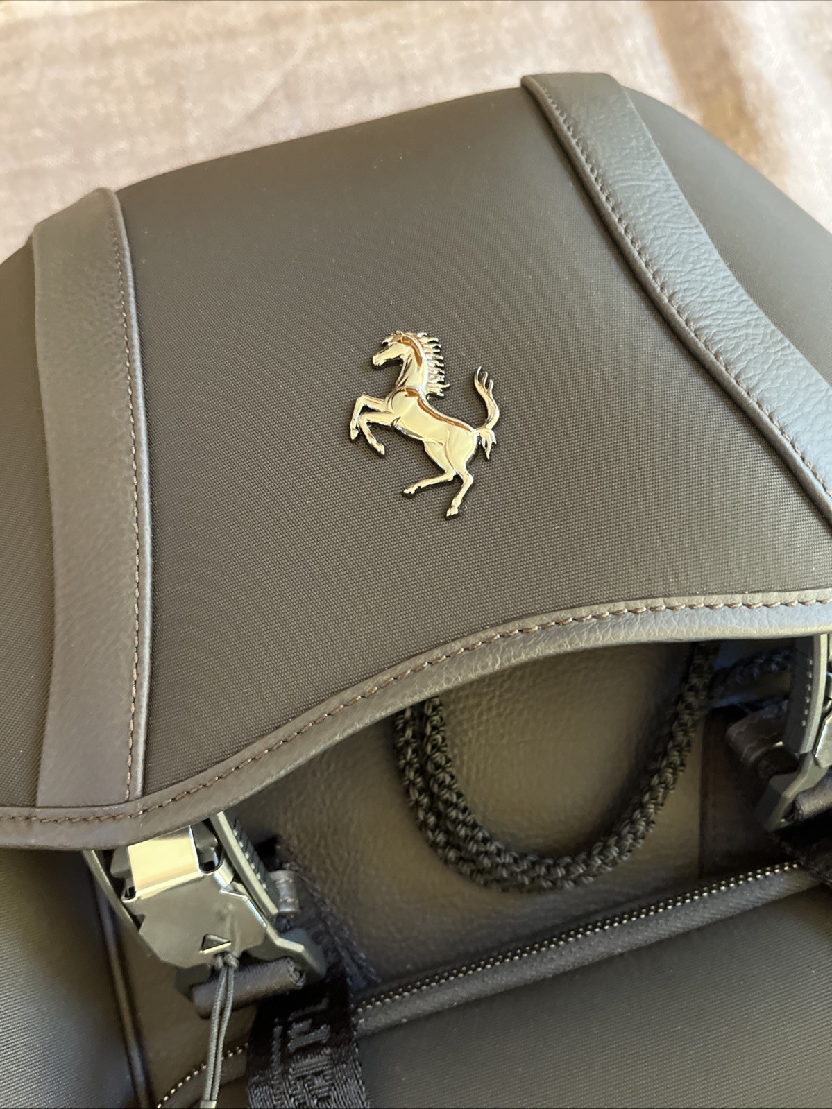Ferrari Purosangue Black Leather Backpack with Storage Bag Original Genuine