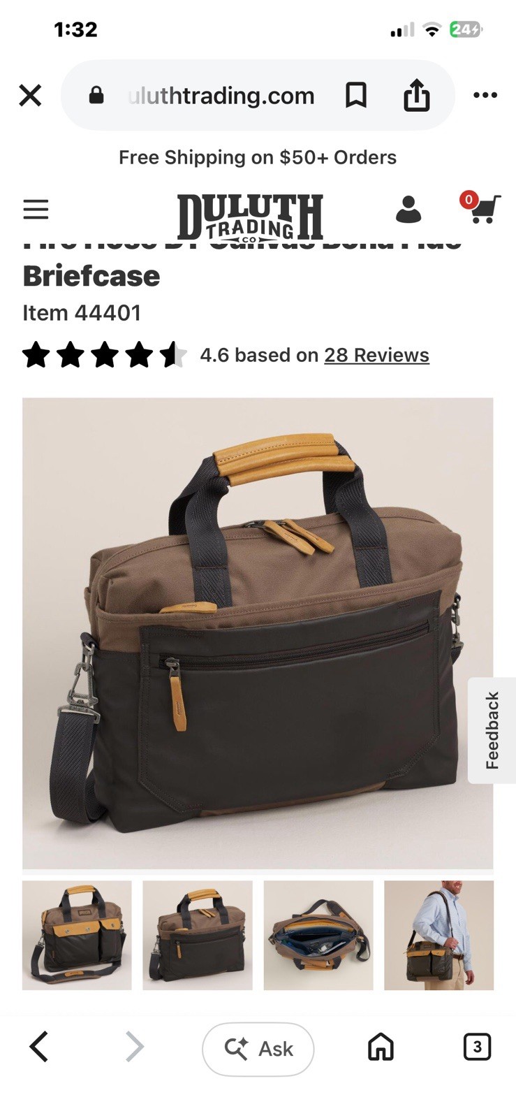 Duluth Trading Company Fire Hose Canvas Bona Fide Briefcase Messenger Bag