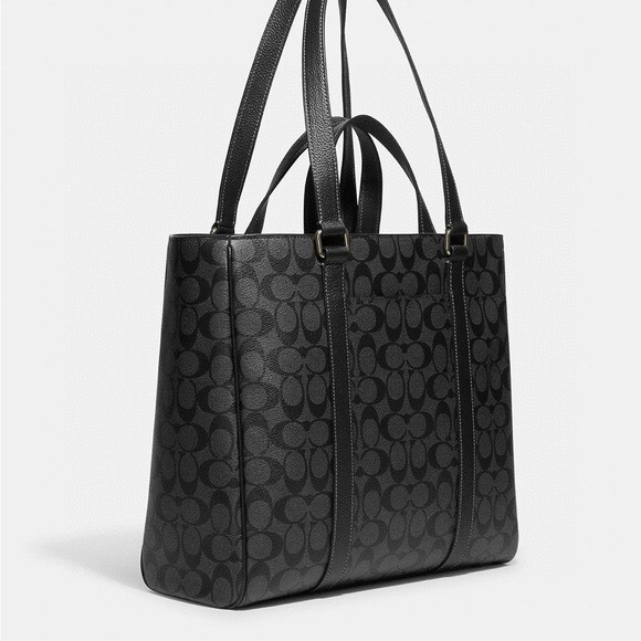 Coach CB849 Hudson Double Handle Tote Signature Canvas & Leather Charcoal Black