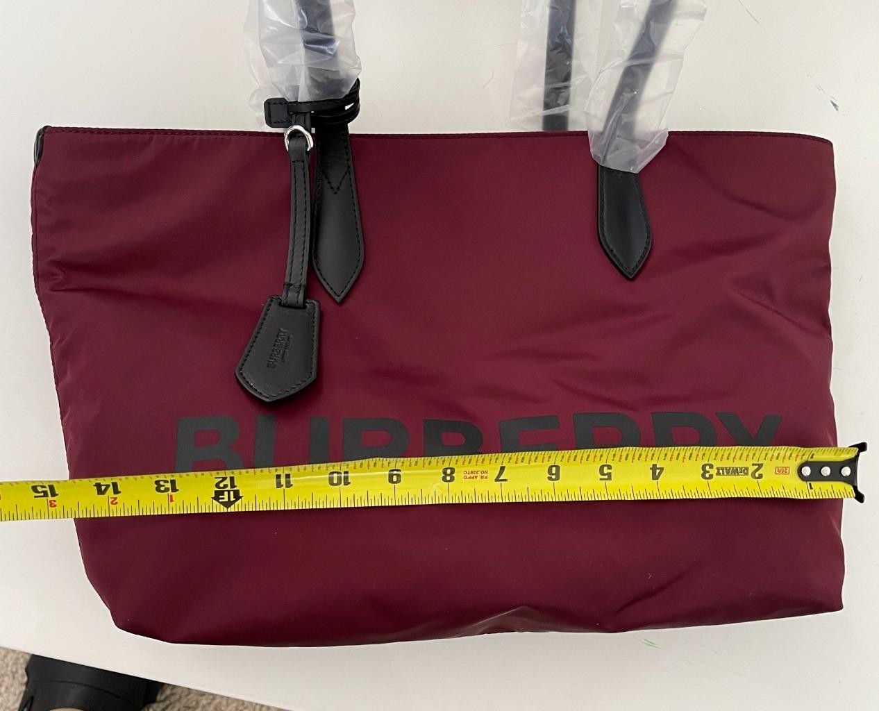 Burberry LL MD Nylon and Leather Tote Bag, in Dark Red, Made in Italy