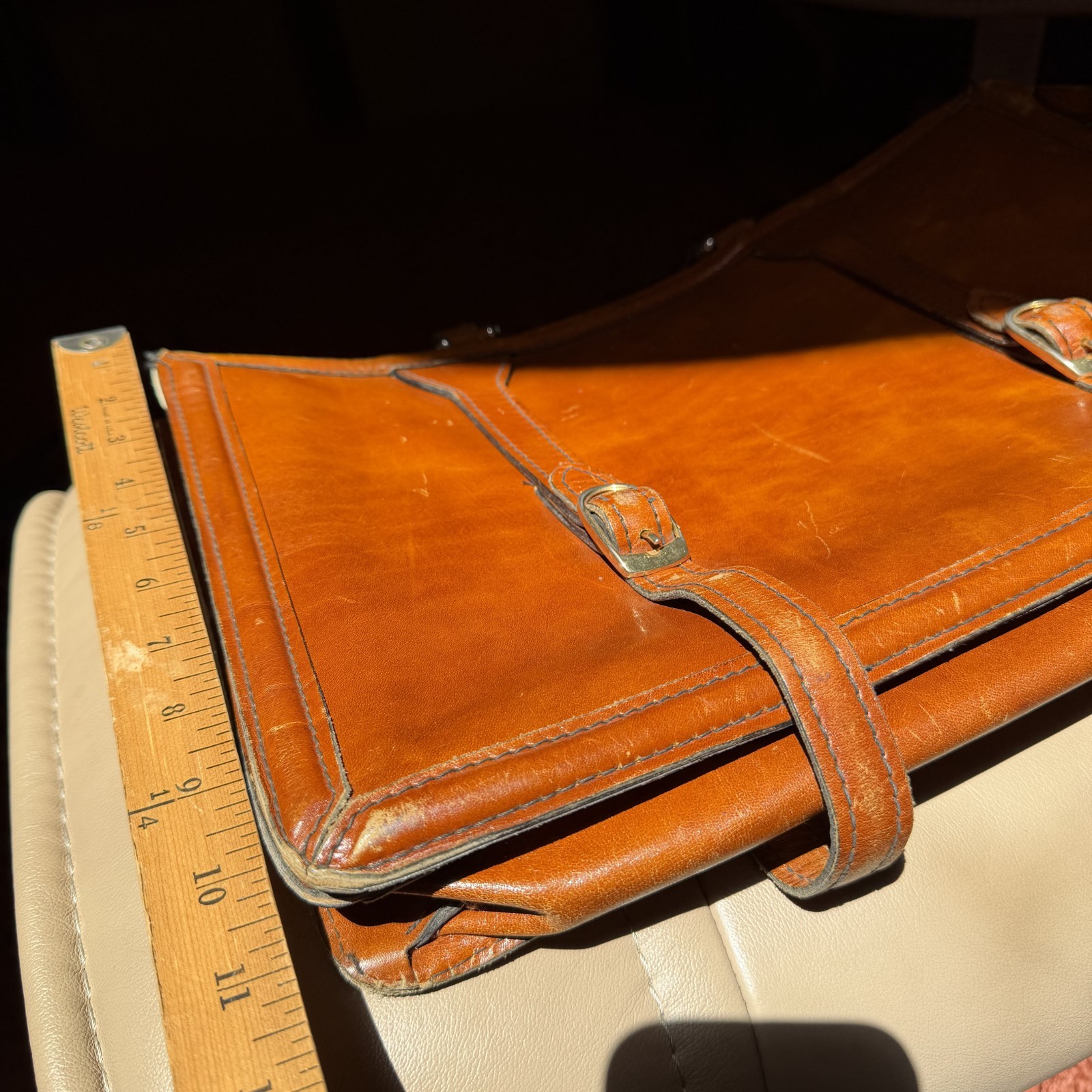 1930s Leather Briefcase Satchel Bag Brown Double Strap Messenger MacBook Pro VTG