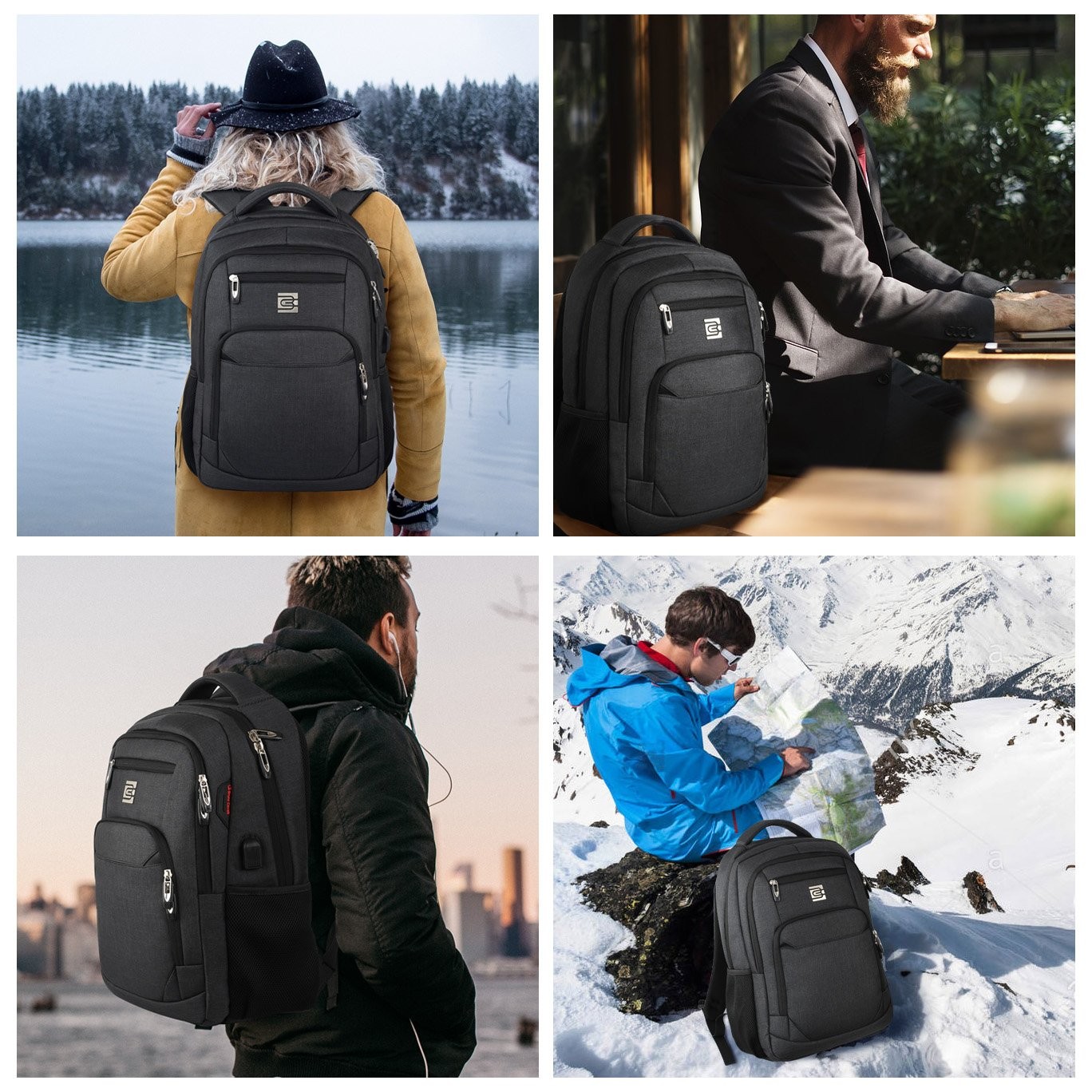 Anti-Theft Laptop Backpack with USB Port, Water Resistant, Fits 15.6″ – Black