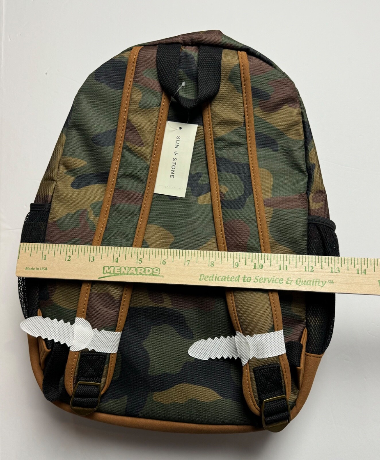 Sun + Stone Riley Green Brown Camouflage Faux Suede Backpack