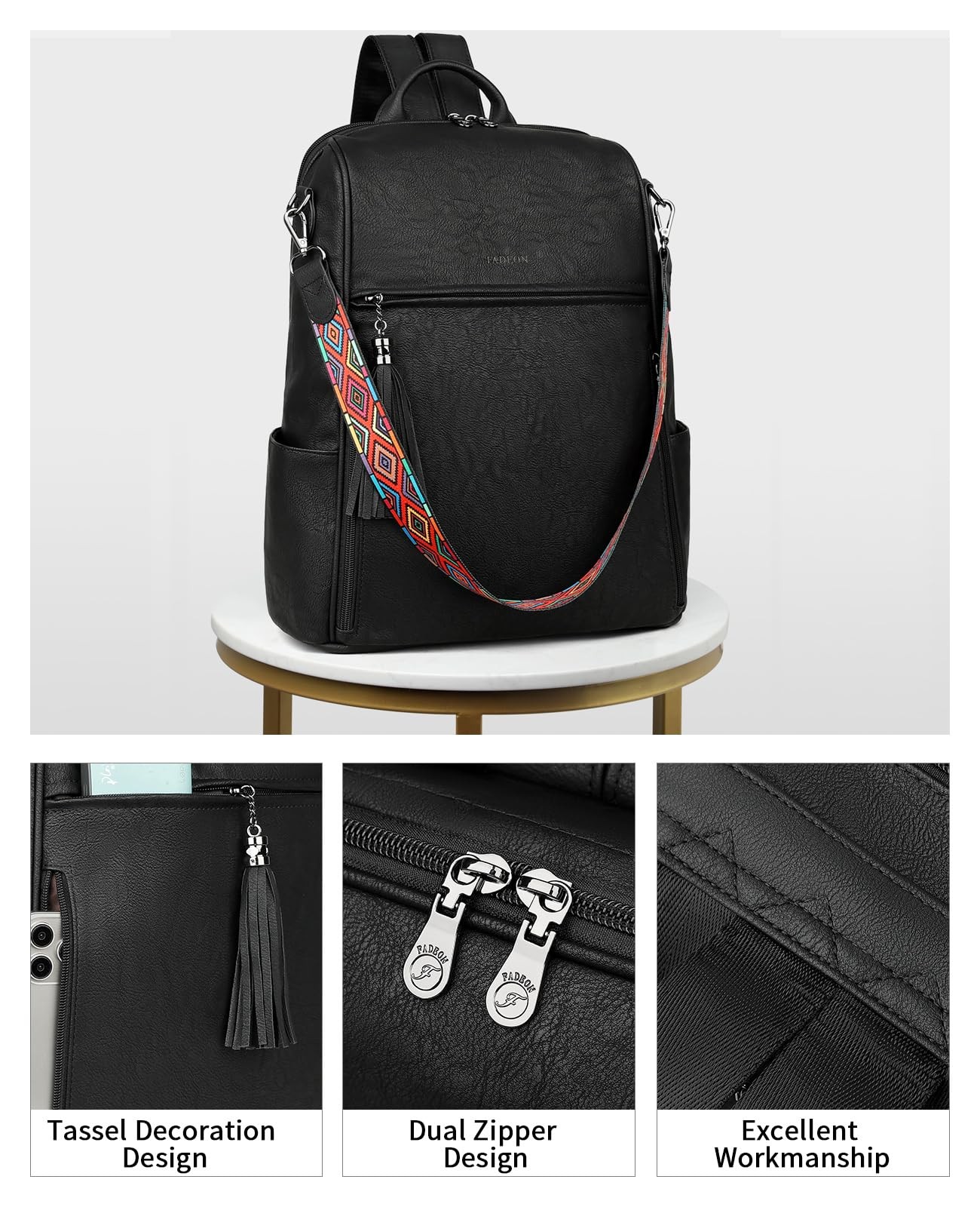 Leather Laptop Backpack for Women Designer 15.6 inch PU Laptop Bag, Ladies Tr…