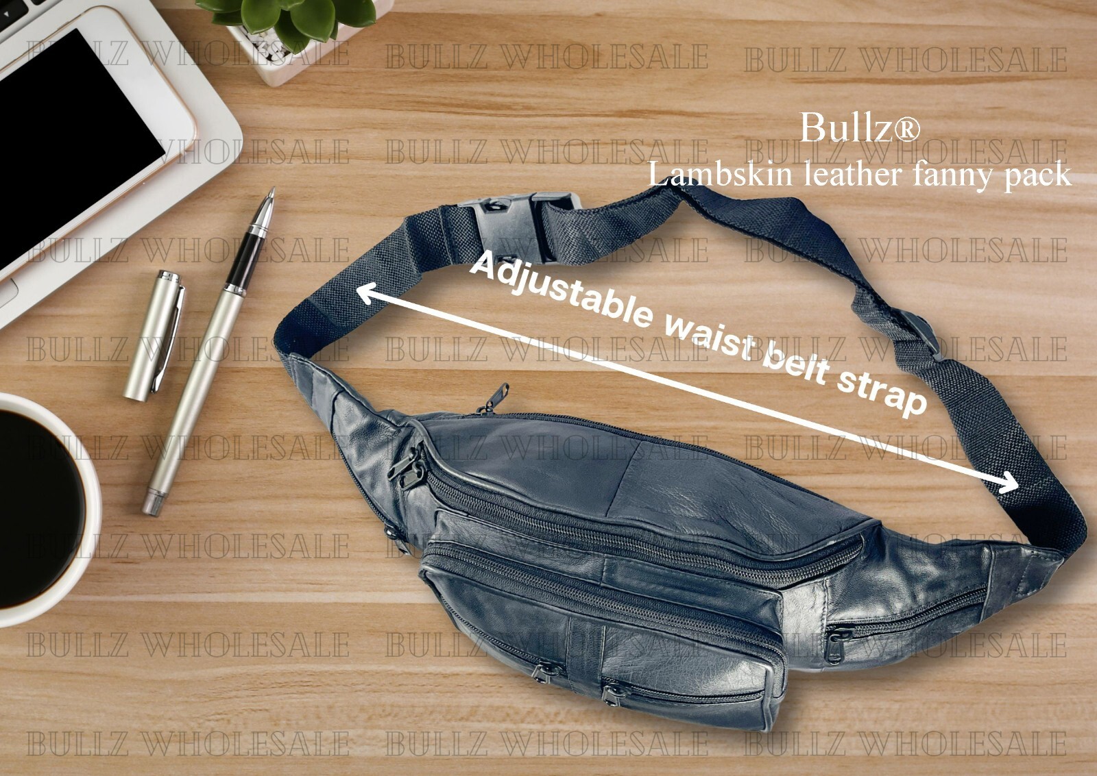 Bullz Lambskin Leather Medium Fanny Pack Travel Organizer Waist Bag