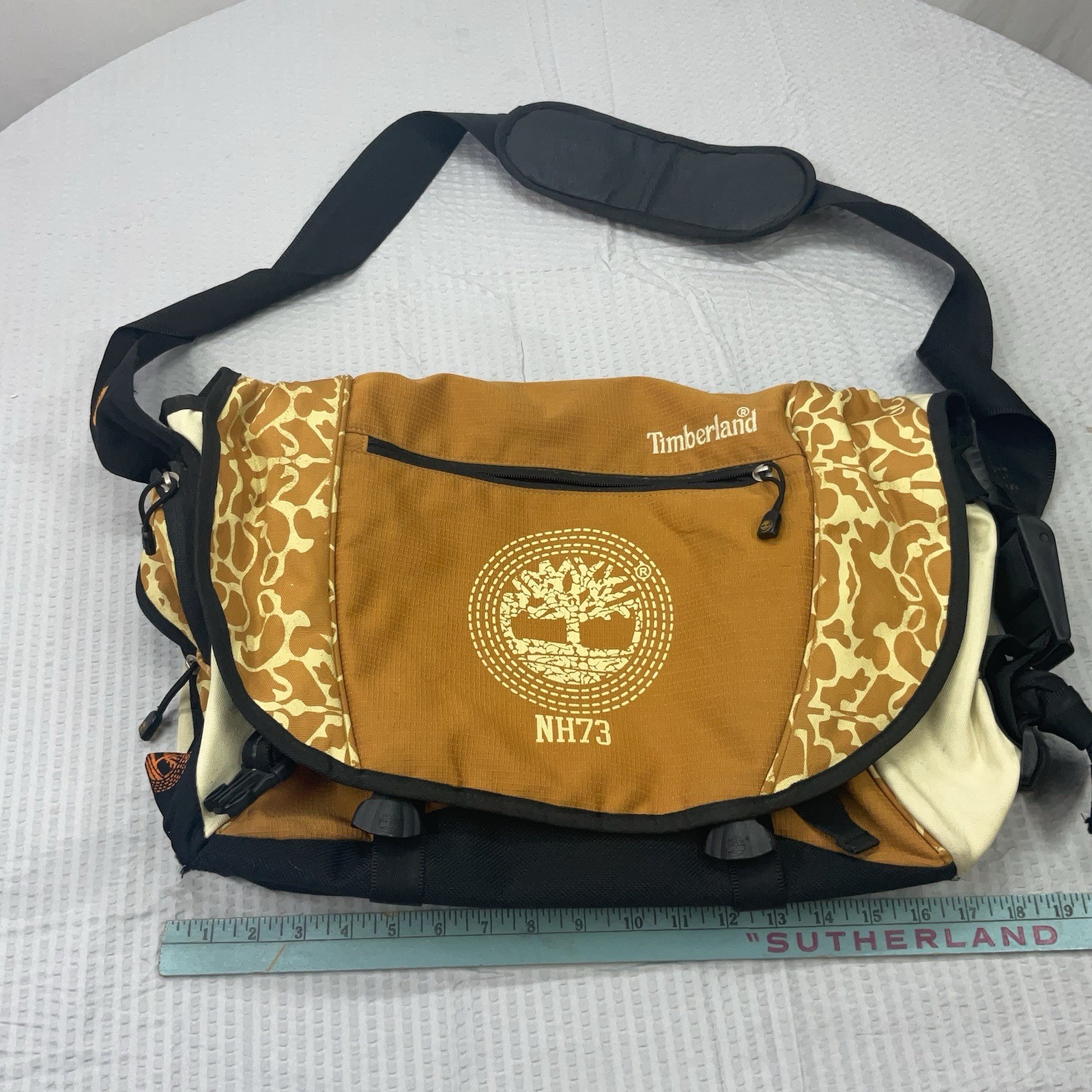 TIMBERLAND MESSENGER Shoulder Laptop BAG NH73 Green & Brown Tan & Black
