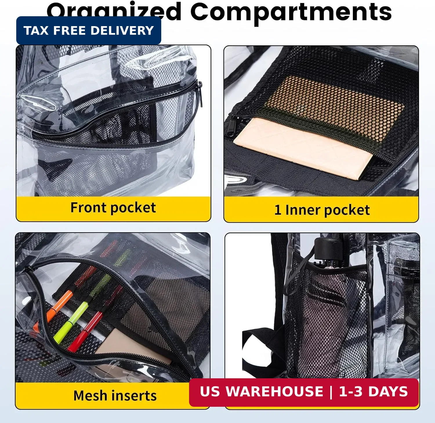 Vorspack Clear Backpack Heavy Duty PVC Transparent Backpack with Reinforced Stra