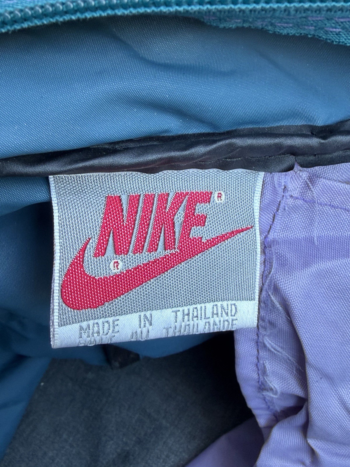 Vintage 80s Nike Duffle Bag Shoulder Strap Teal Purple Gym