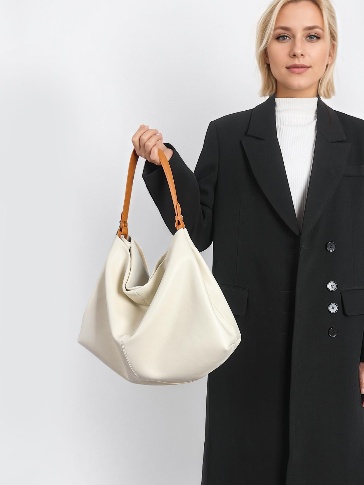 Covelin Minimalist Soft Leather Tote Bag – Adjustable & Medium, Beige