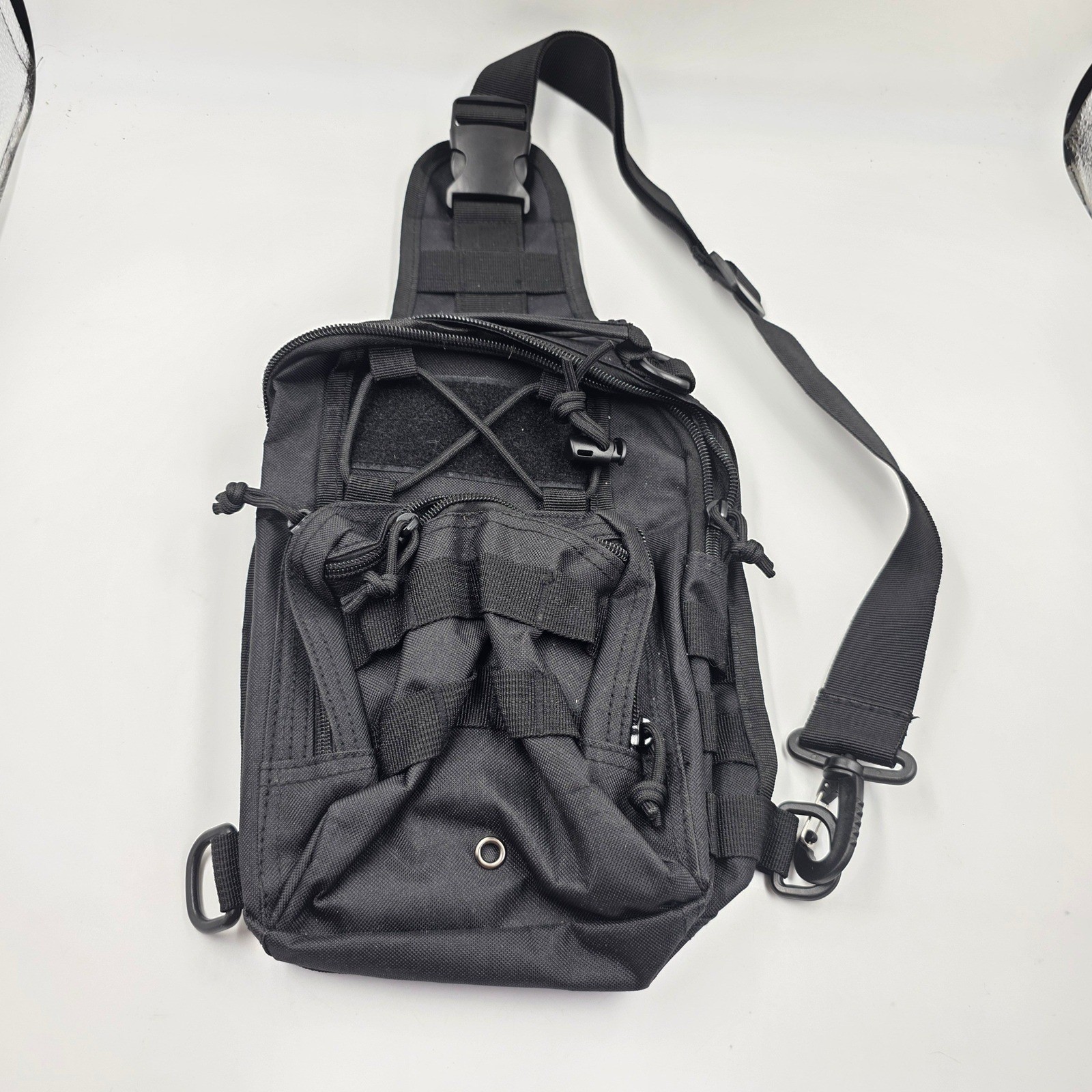 Black Tactical Sling Bag MOLLE Messenger Shoulder Pack Utility EDC Gear