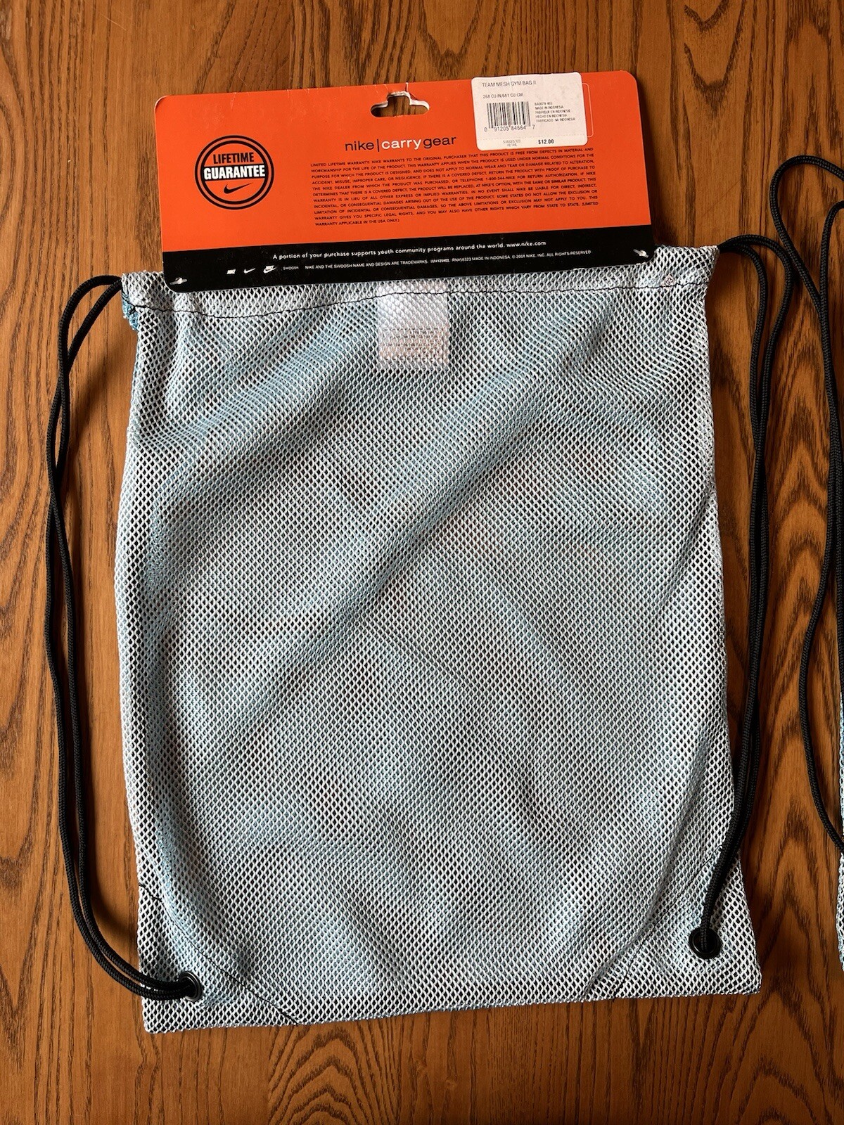 vintage NOS Nike mesh drawstring cinch gym bag carry gear blue grey Y2K 1990s