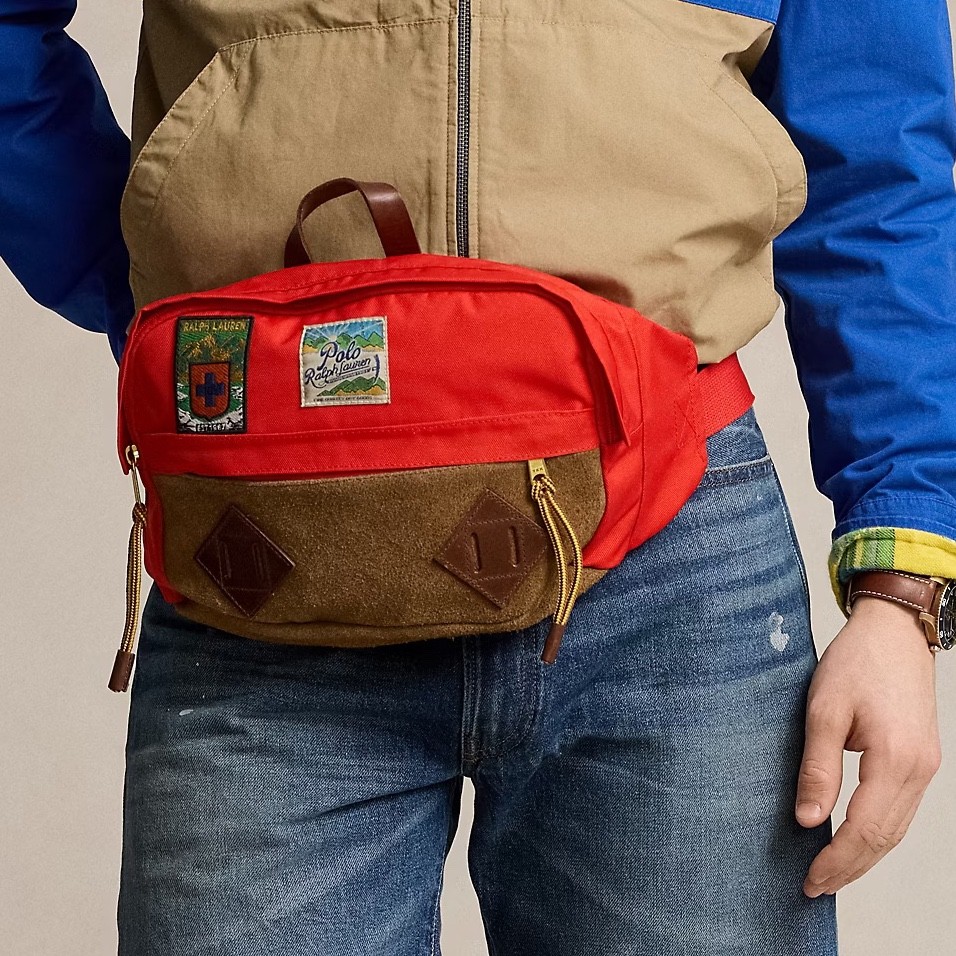 Polo Ralph Lauren Red Suede Trim Trail Waist Pack Climbing style patch camp RRL