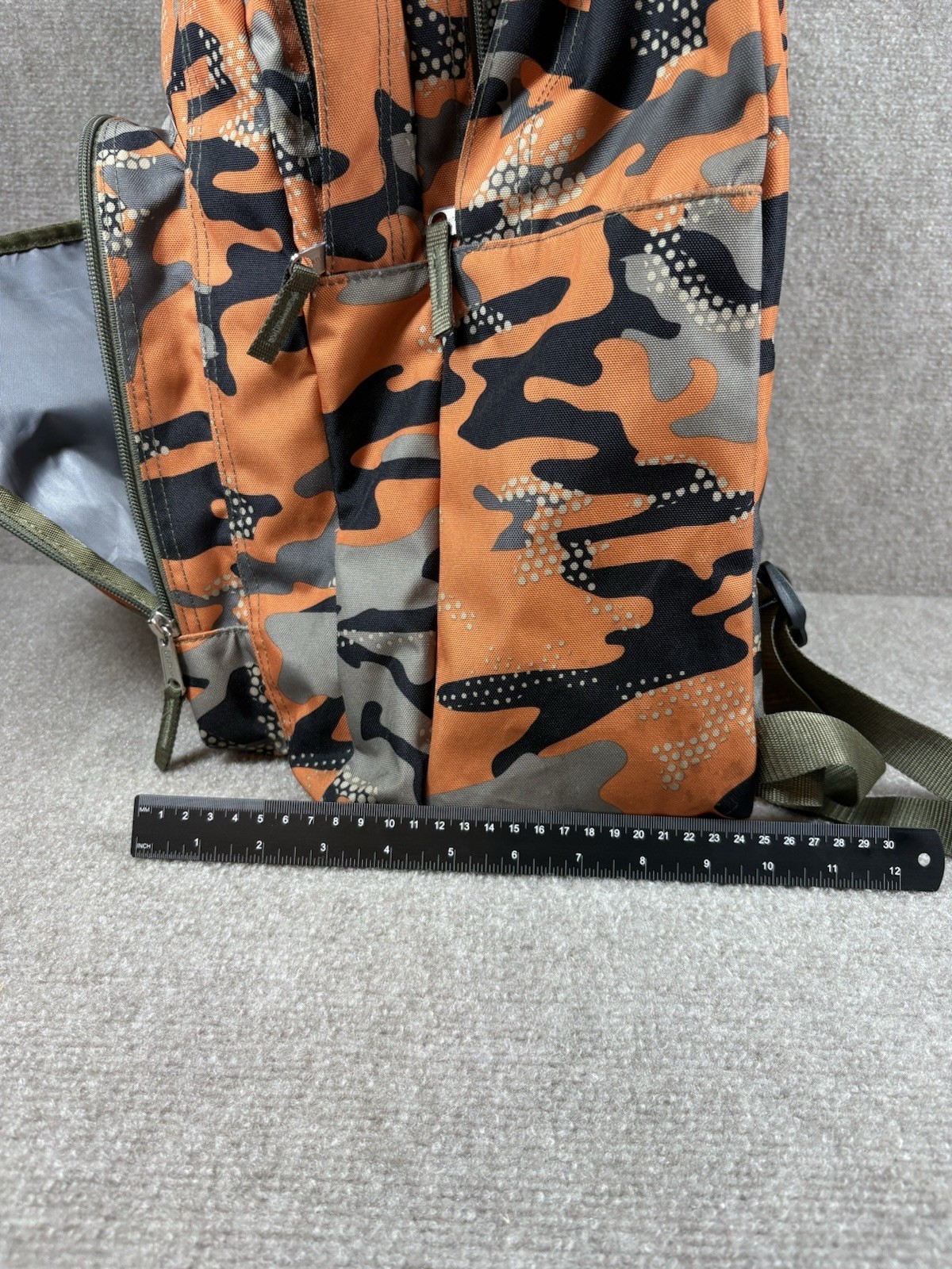 LL Bean Backpack Orange Grey Black Camo Reflective Outdoors School Item #236564