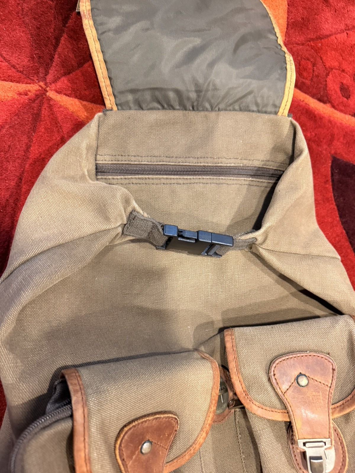 vintage high sierra backpack brown canvas leather rucksack hiking