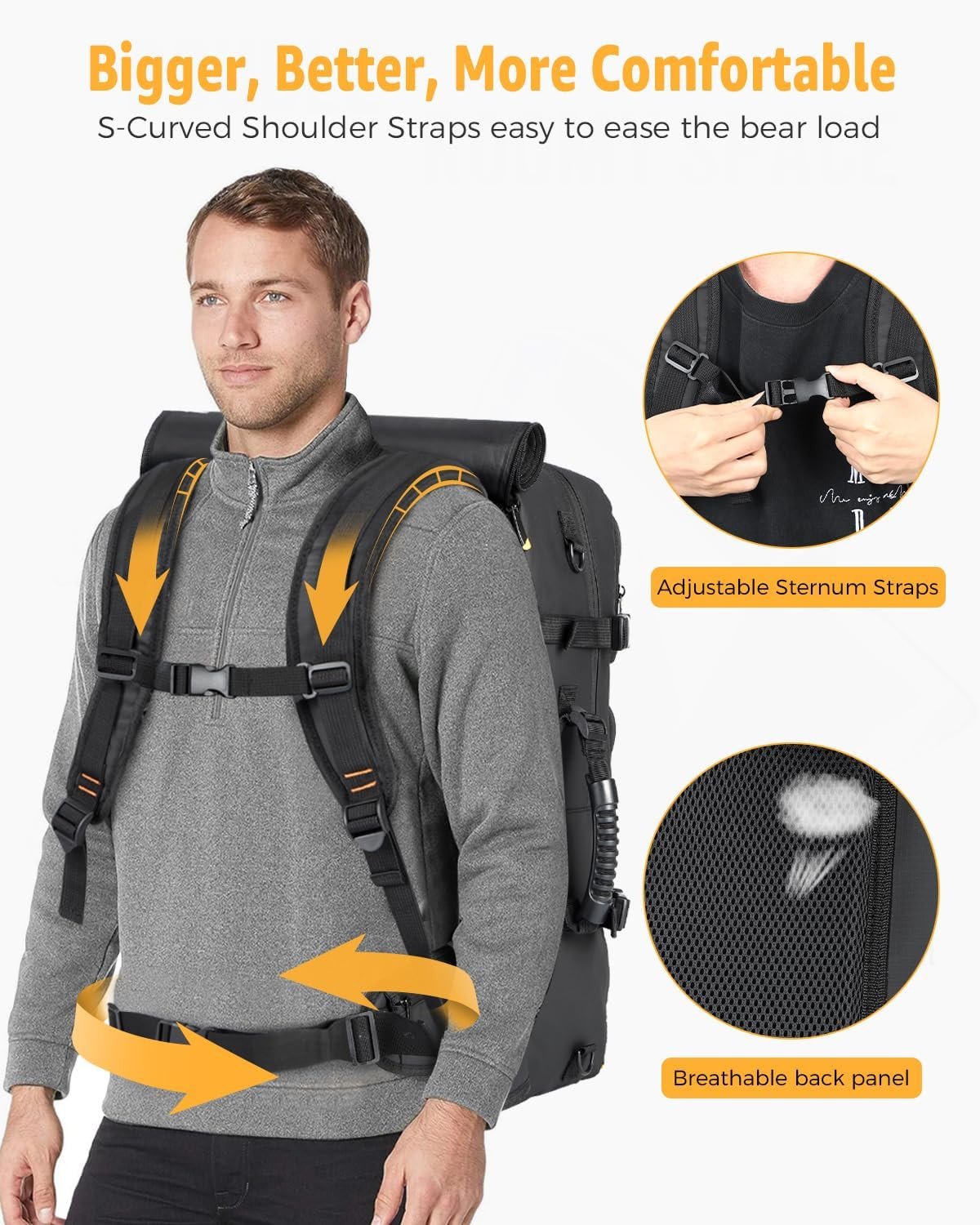 50L Travel Backpack for Men, Flight Approved Duffle with USB Port & Shoe Compart