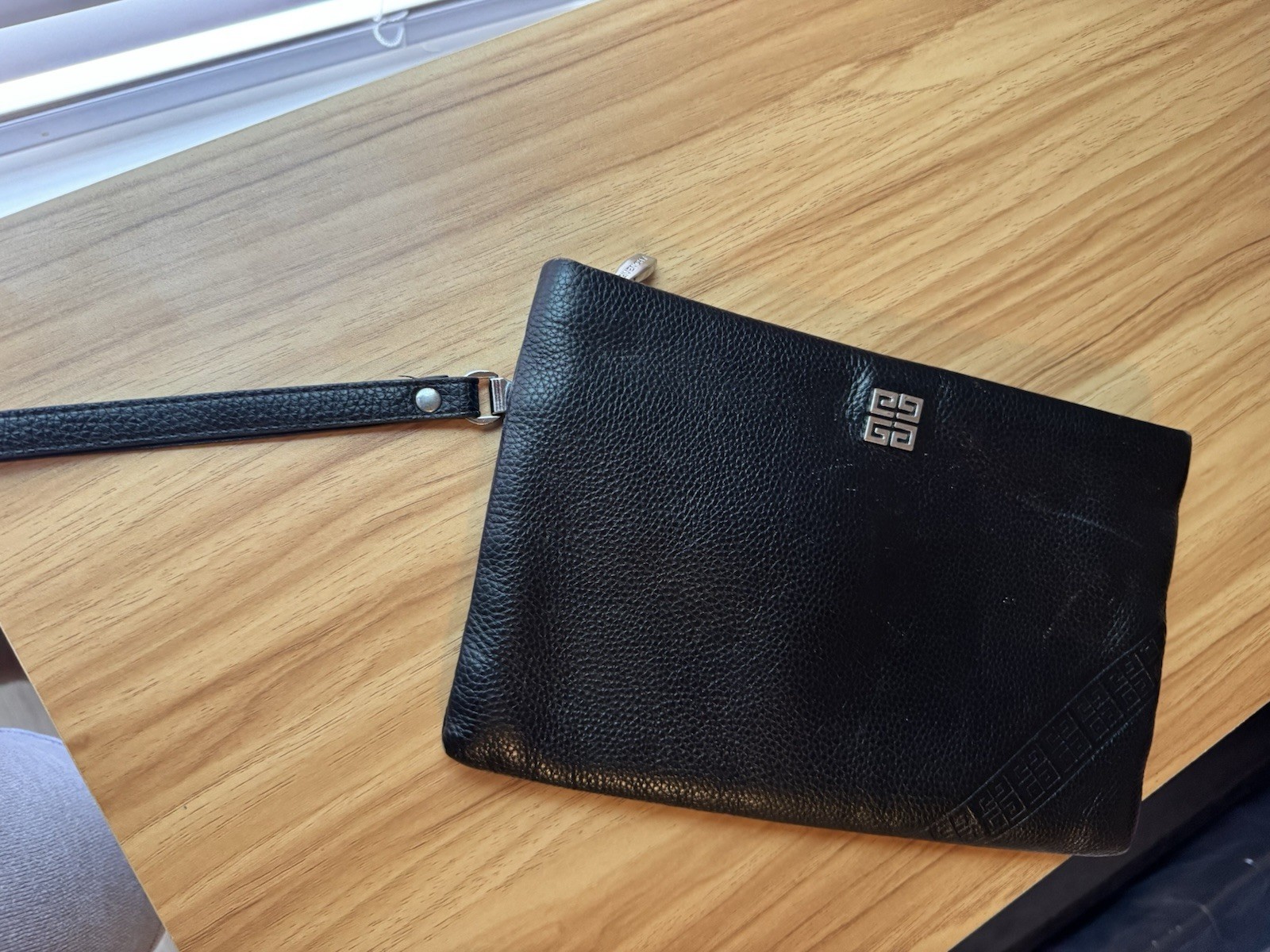 Givenchy Black Men’s Clutch Bag Geometric Pattern Zipper Wrist Strap