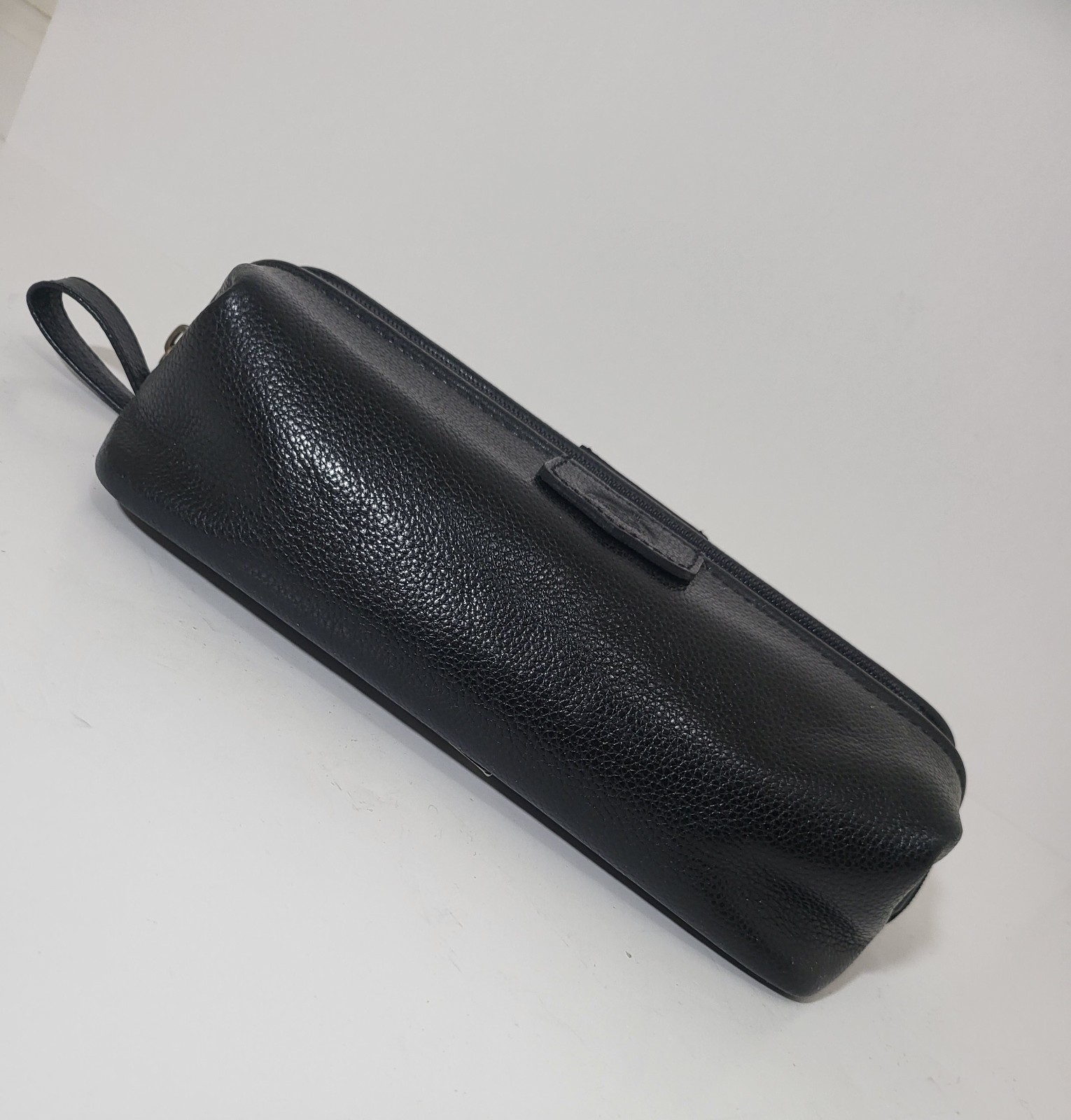 Vintage Dopp Bag Black Leather Toiletry Mens Shaving Kit Travel Accessory