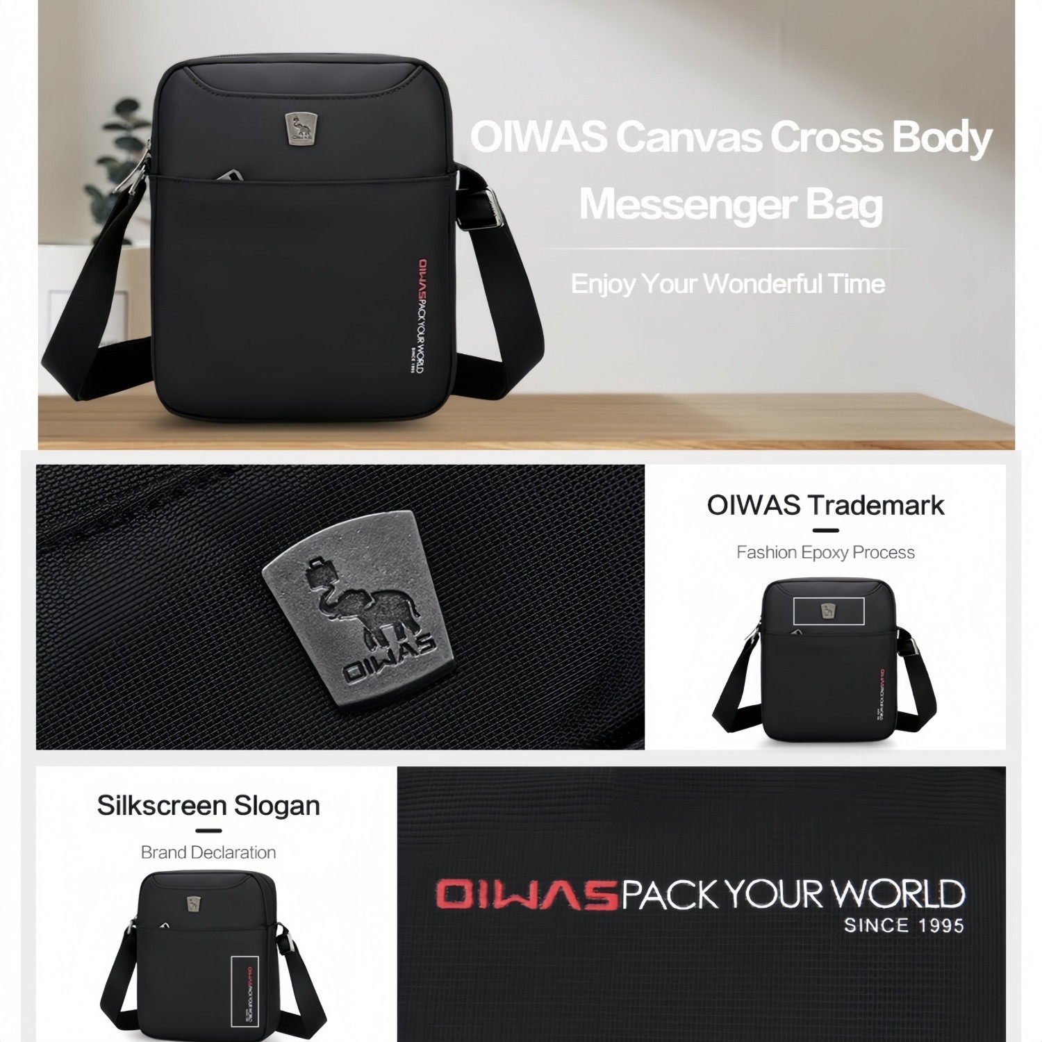 OIWAS Cross Body Bag Men Small Messenger Bag Shoulder Bag 7.9″ iPad Purse Black