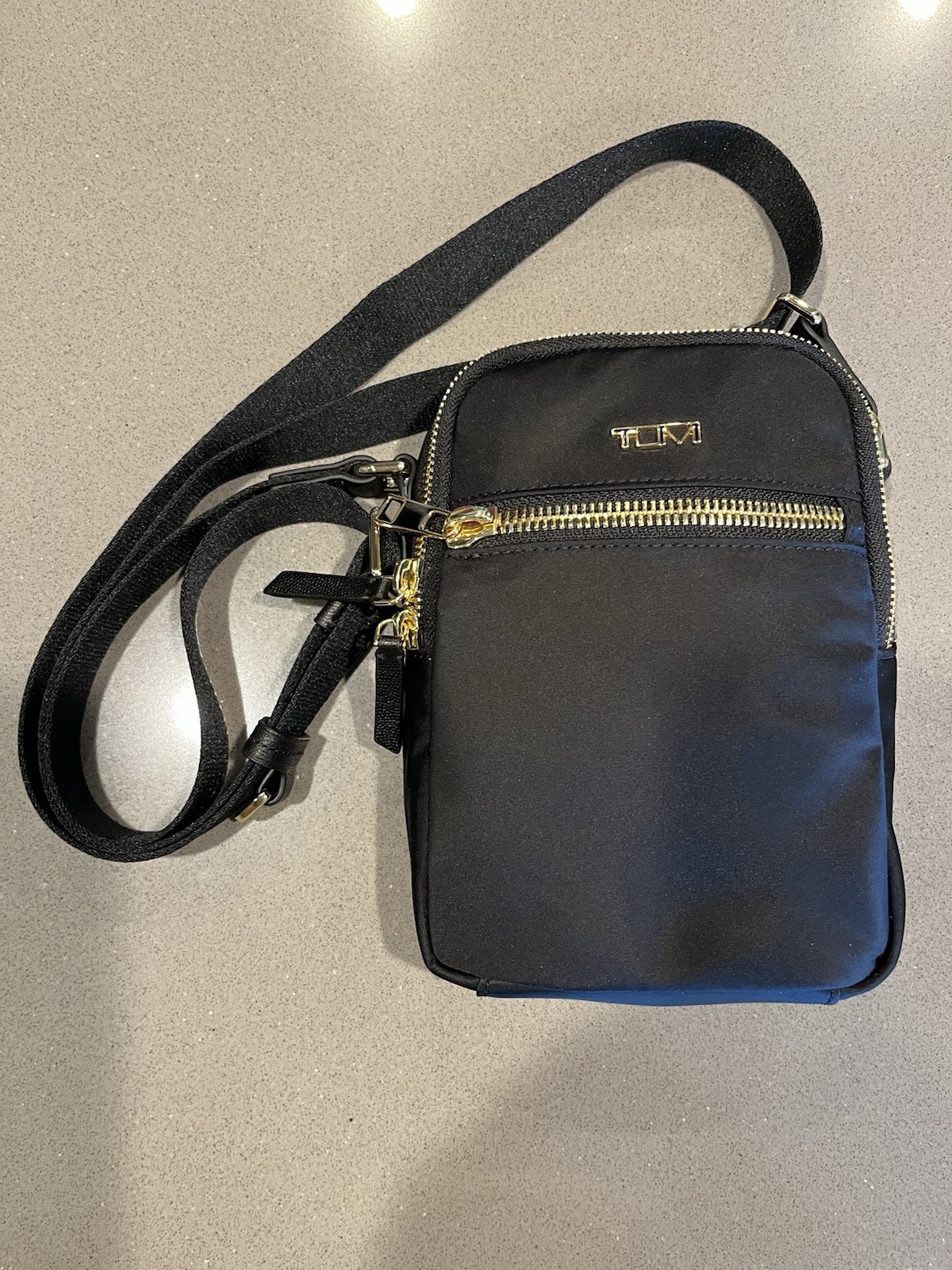 TUMI Black Small Crossbody Bag Adjustable Strap Zip Closure Pockets