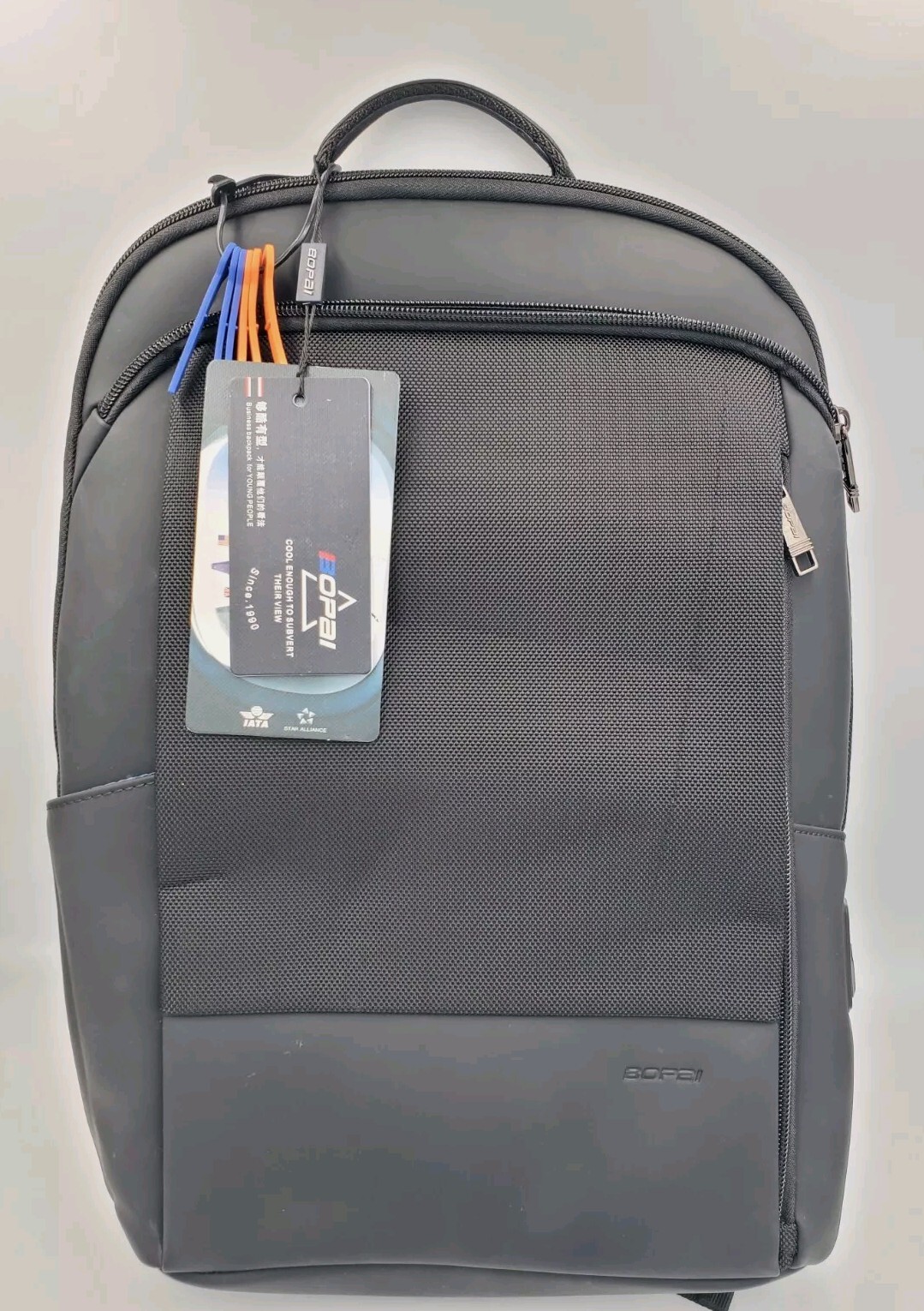 Bopai Slim Genuine Leather Laptop Black Business Backpack USB Charging Port