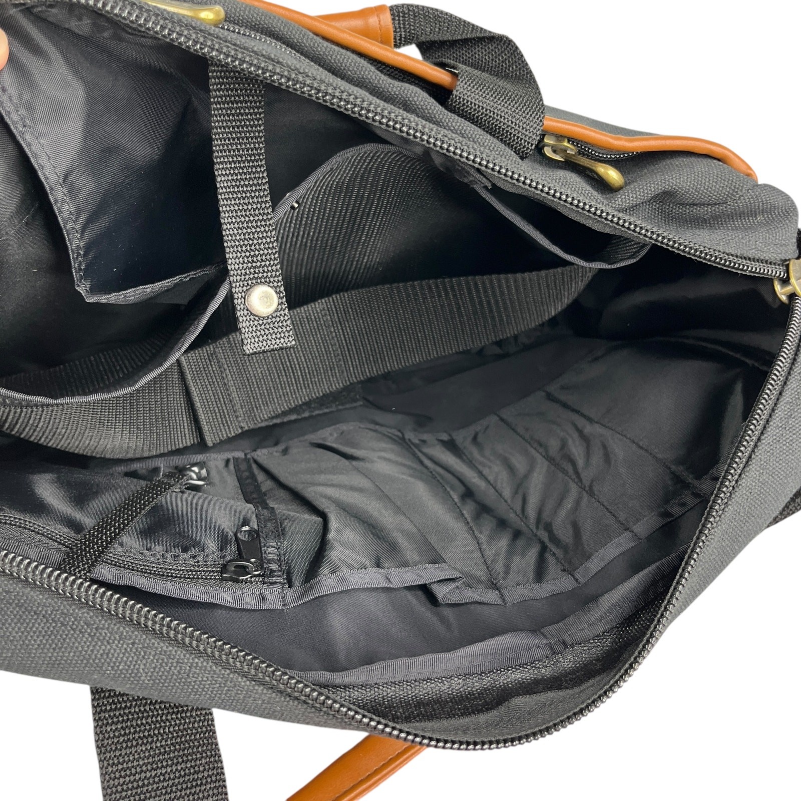 Totes Twin Pocket Briefcase Black Canvas Laptop Expandable New