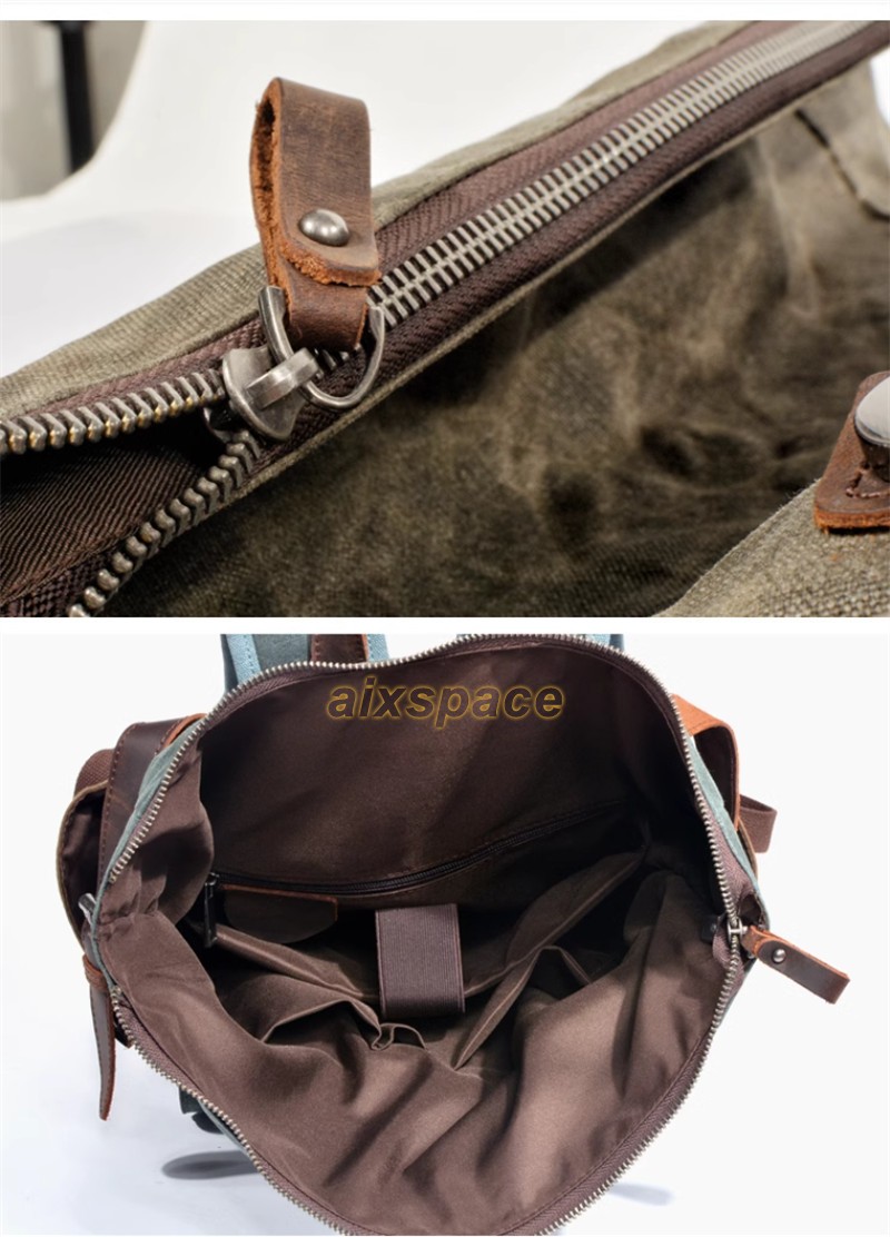 Men’s Retro Oil Wax Canvas Backpack Shoulder Bag Leisure Travel Knapsack