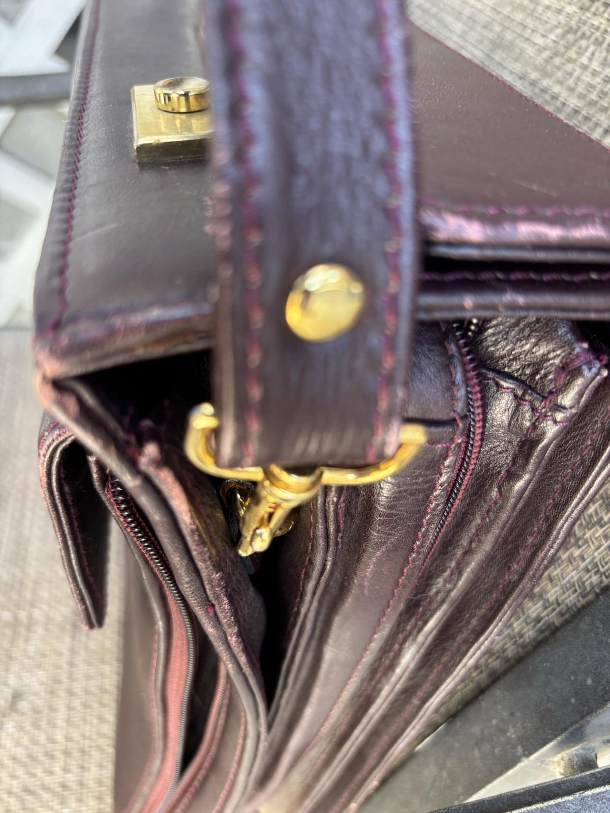 Brown Briefcase/Document Case with Brass Hardware, Inner Pockets & Dividers