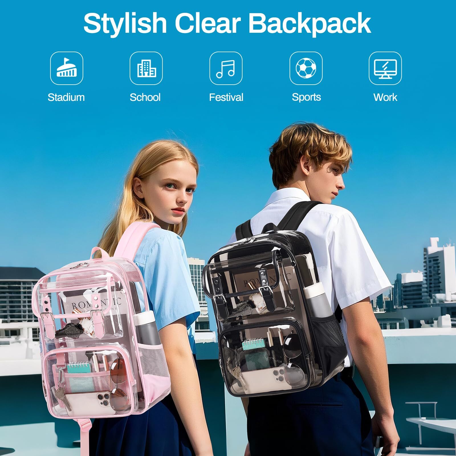 Clear Backpack Heavy Duty PVC Clear Bookbag Transparent Backpack See Through …