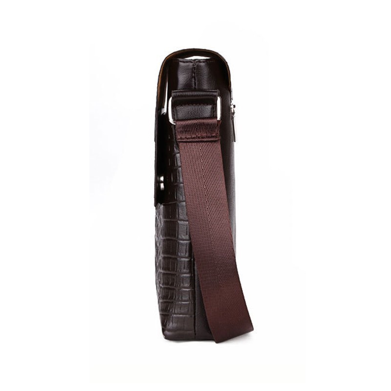Men’s Black Crocodile Leather Crossbody Bag – 10″ Sling Shoulder Messenger Bag