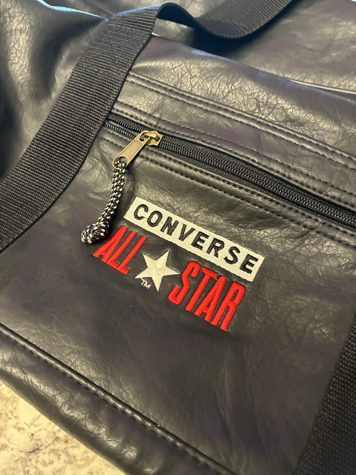 Vintage Converse All Star Duffle Bag Black Faux Leather 90s Gym Travel 22″ Clean