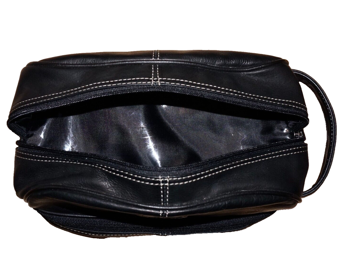 FOSSIL Small Black Leather Toiletry / Shave Travel Pouch 5×10