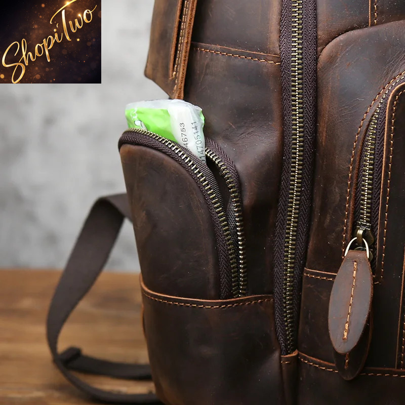 NZPJ Retro Genuine Leather Men Backpack Top Layer Cowhide Rucksack Fashion Man