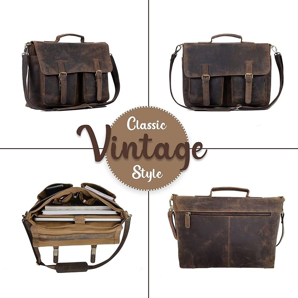 16 Inch Leather briefcase Laptop Messenger Bags for Men and Women Best Office…