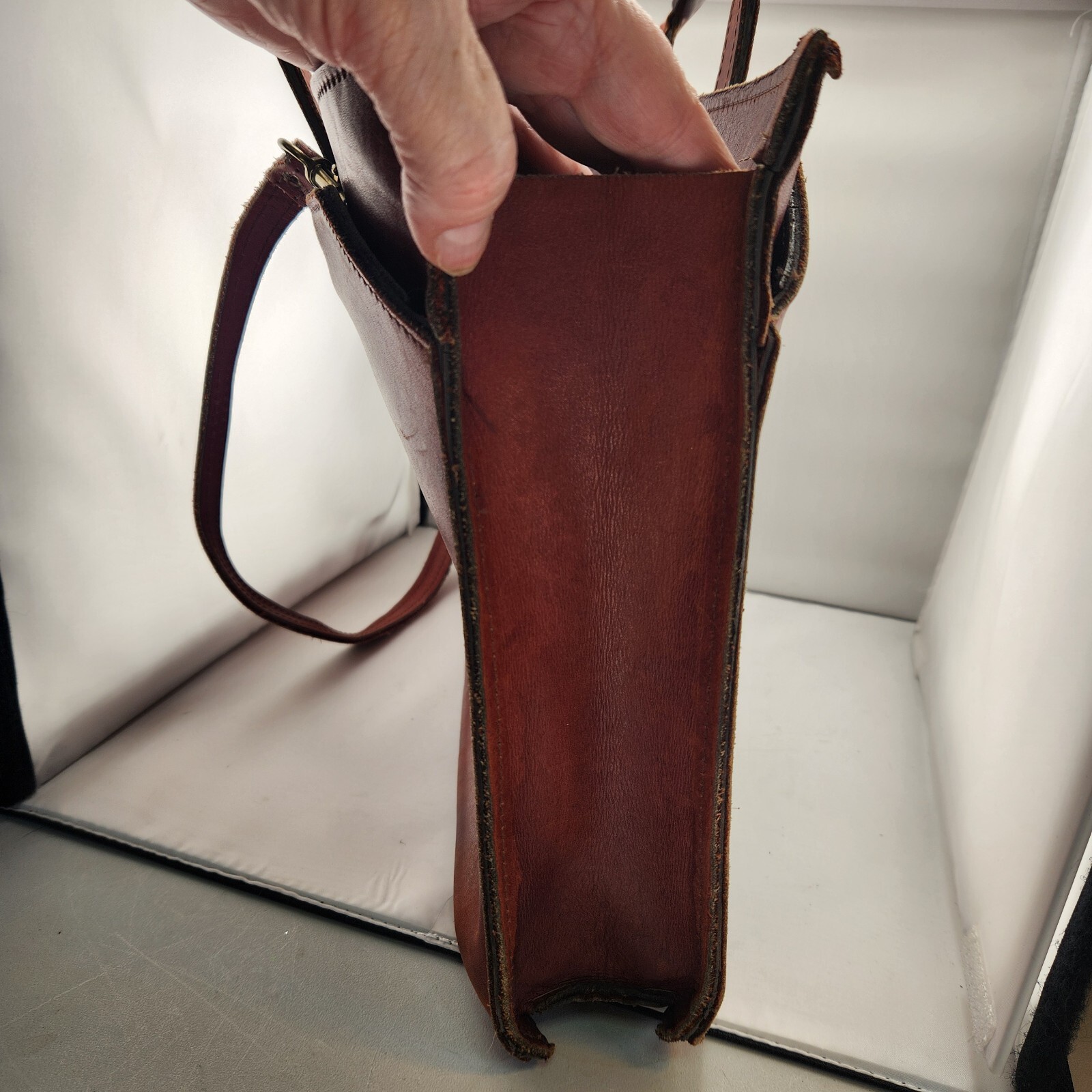 Brown Leather Briefcase Attache Vintage Dbl Handles Crossbody 16.5″ x 11″ x 3″