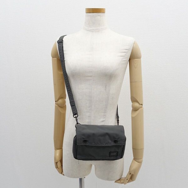 PORTER Smoky Gray Flap Shoulder Bag Canvas Men Vintage Authentic Made in JAPAN