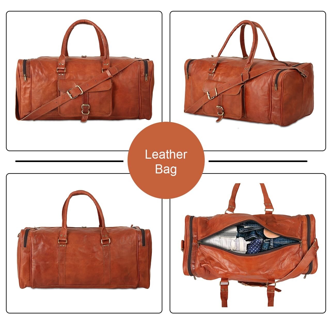 30″ Big Fat Men’s Real Leather Vintage Duffel Overnight Travel Luggage Use Bag