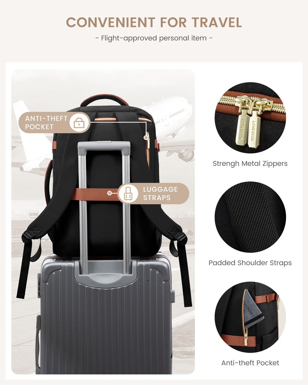 40L Travel Backpack Carry on Flight Approved,Personal Item Bag with 3 Packing…