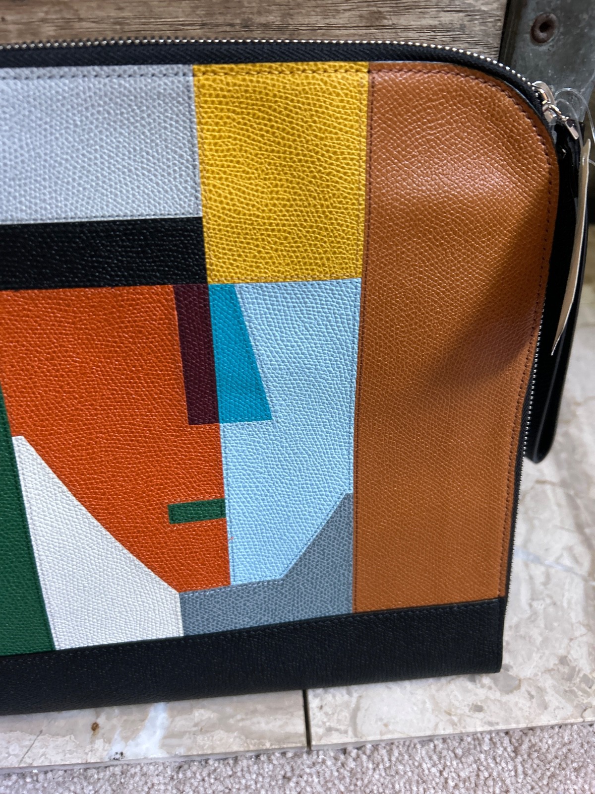 NWT $2,255 VALEXTRA Mylogo Viso Portfolio Leather Clutch – Black / Multicolor