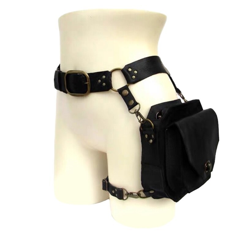 Steampunk Waist Pack PU Leather Waist Bag Motorcycle Thigh Wallet for Women