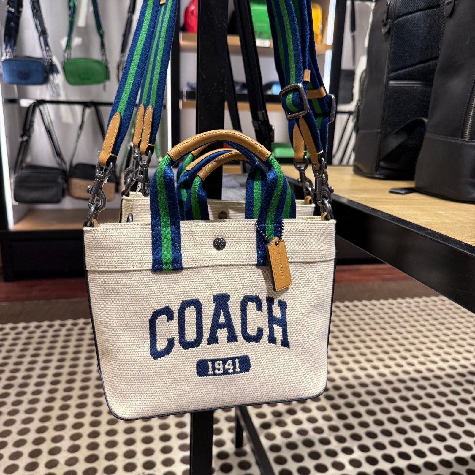 Coach Tote Bag 20 With Coach Graphic CBK29 Black Antique Nickel/Natural Multi