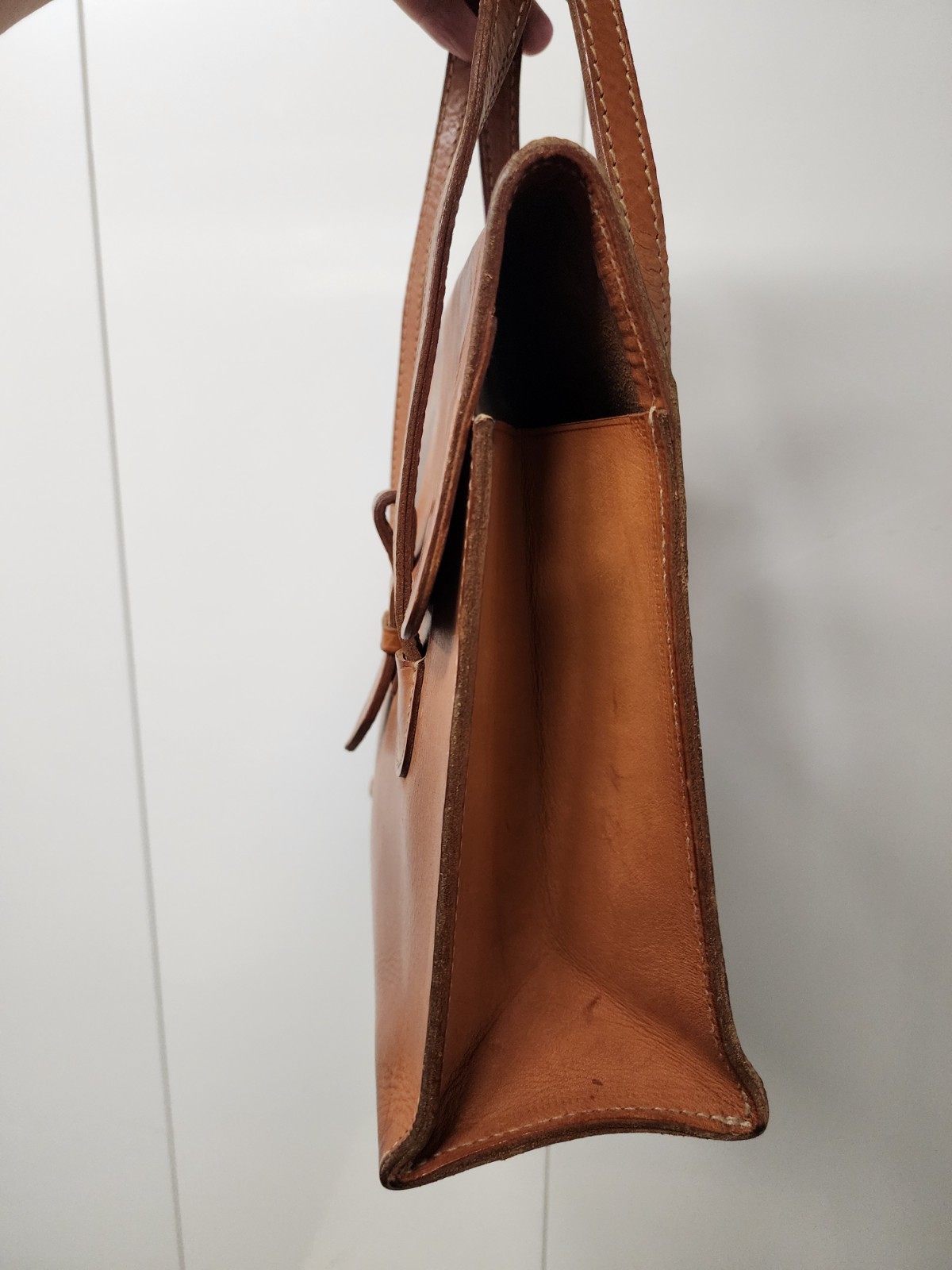 Rugged Satchel Tote Bag | Tan Brass Leather Strap Made in USA VG