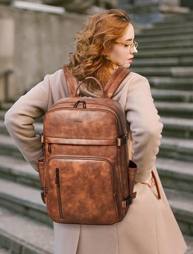 Travel Backpack for Women, Fits 17.0″ Notebook, Stylish Lay-Flat 2-1 Brown
