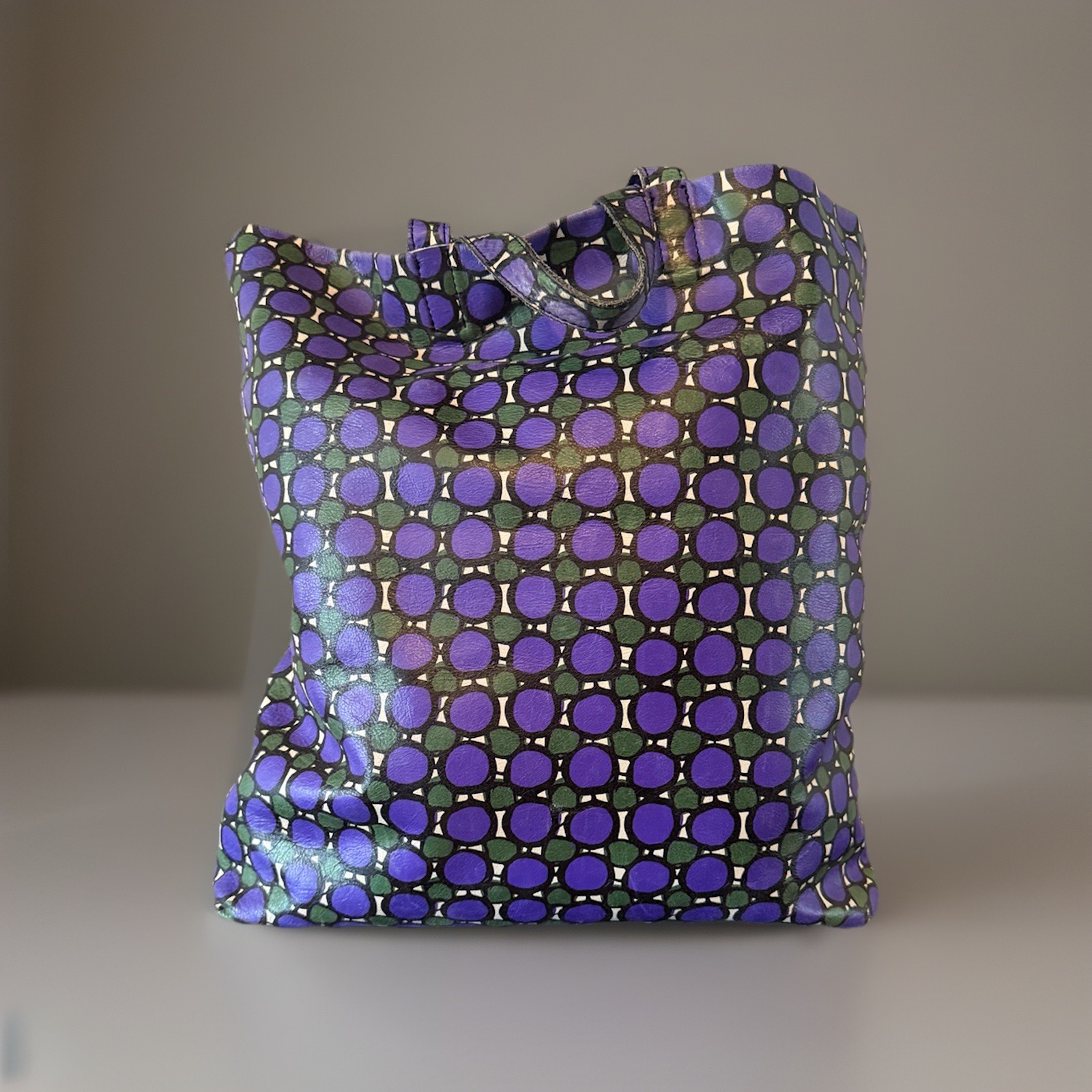 Marni Reversible Tote Bag Mens Unisex Geometric Polka Dot Purple Green Italy