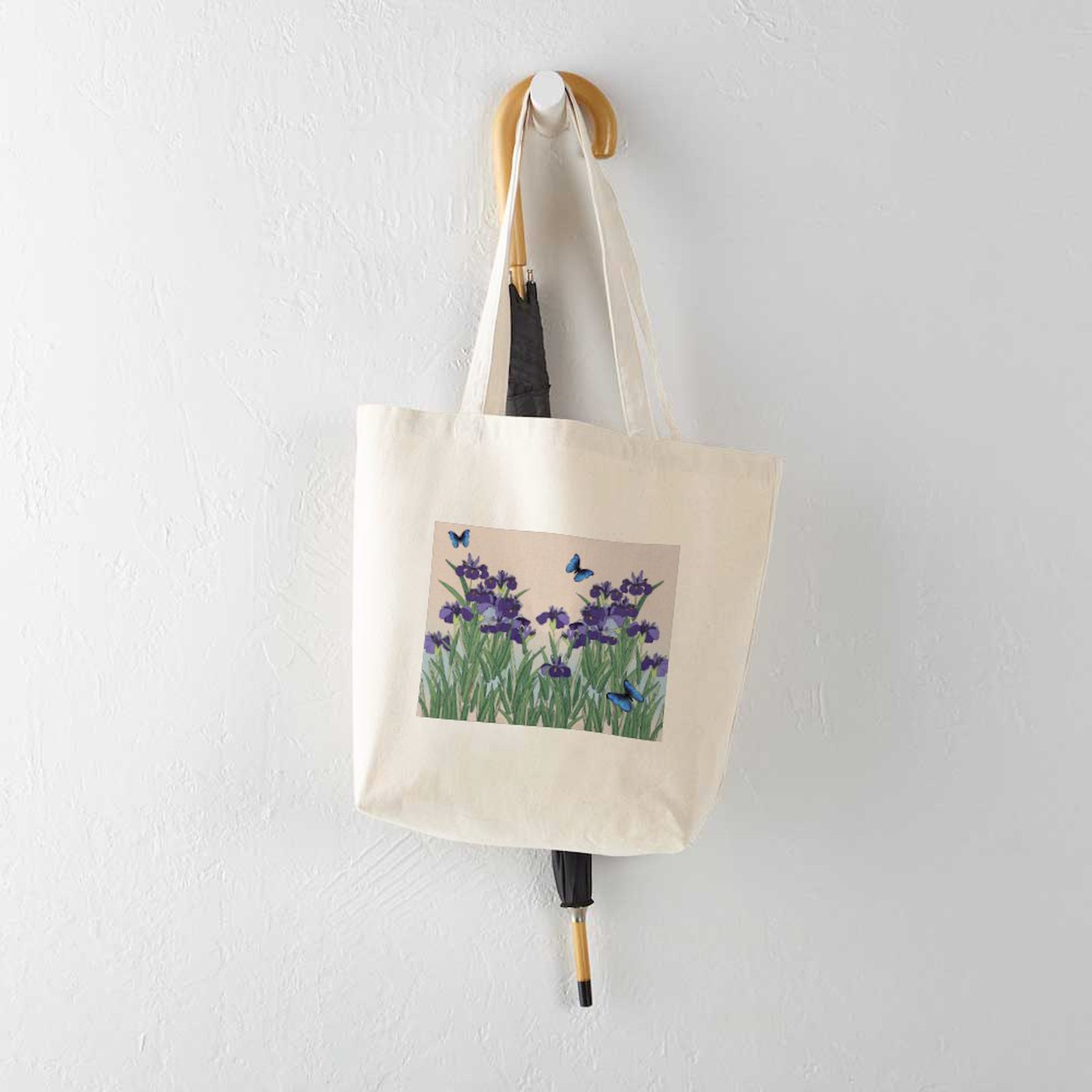 CafePress Japanese Iris & Butterflies Tote Bag (295219698)