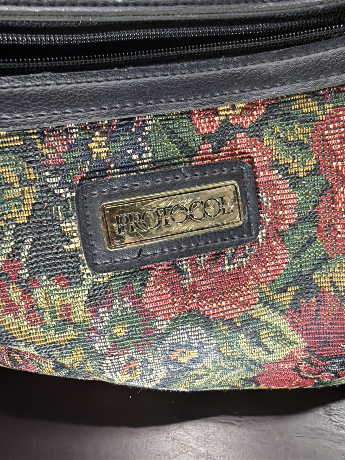 Vintage 80s Protocol Duffle Weekender Bag Floral Tapestry *
