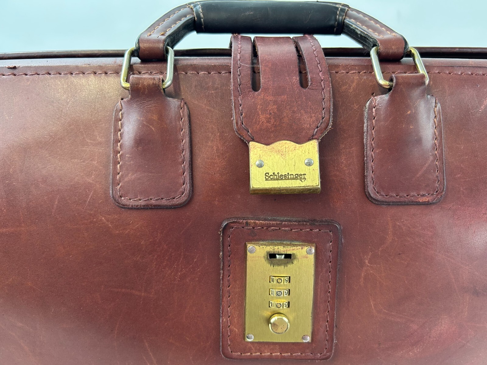 Vintage Leather SCHLESINGER Doctor Attorney Briefcase Attache Bags Mens