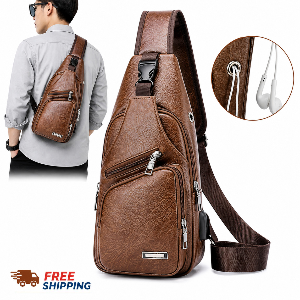 Mens Chest Shoulder Backpack Sling Cross Body Man Leather Satchel Travel Bag US