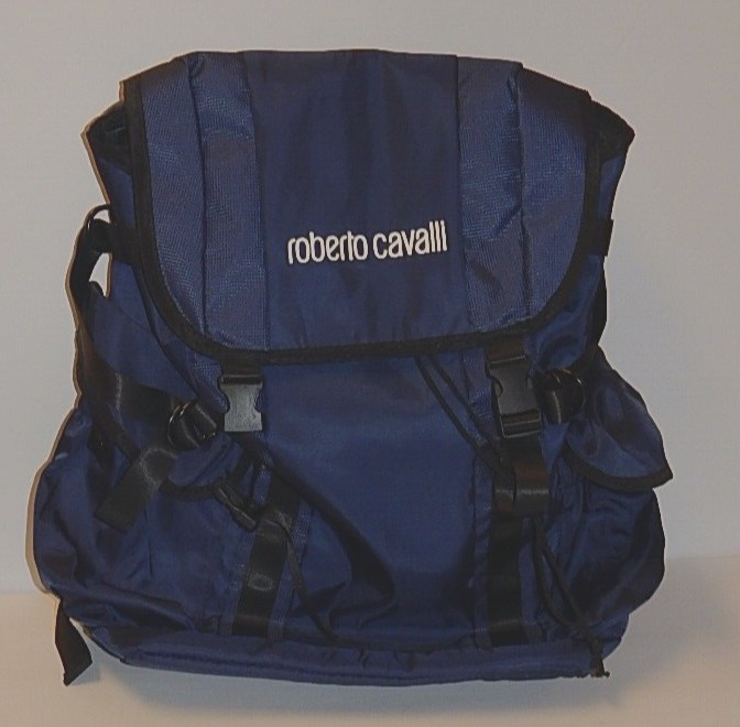 ROBERTO CAVALLI Unisex TRAVEL BACKPACK DARK NAVY BLUE NYLON NEW AUTHENTIC