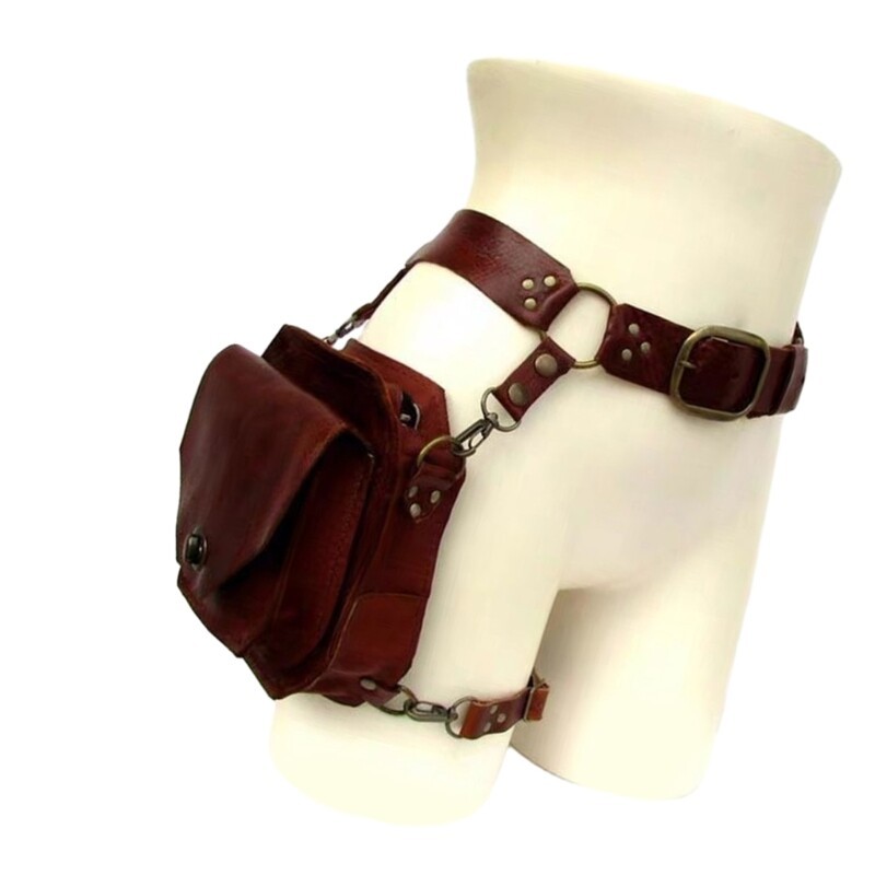 Steampunk Waist Pack PU Leather Waist Bag Motorcycle Thigh Wallet for Women