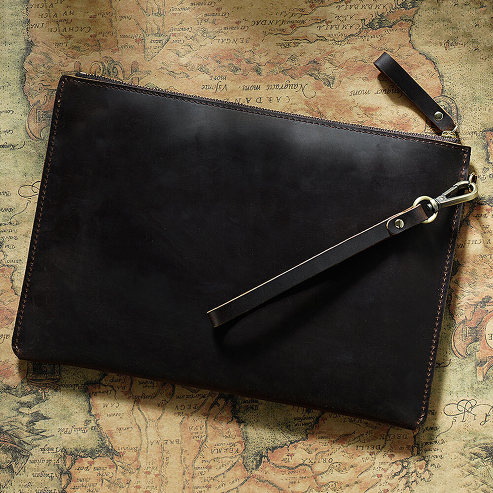 Men Genuine Leather Briefcase Wrist Clutch Wallet Organizer Tablet Bag For iPad
